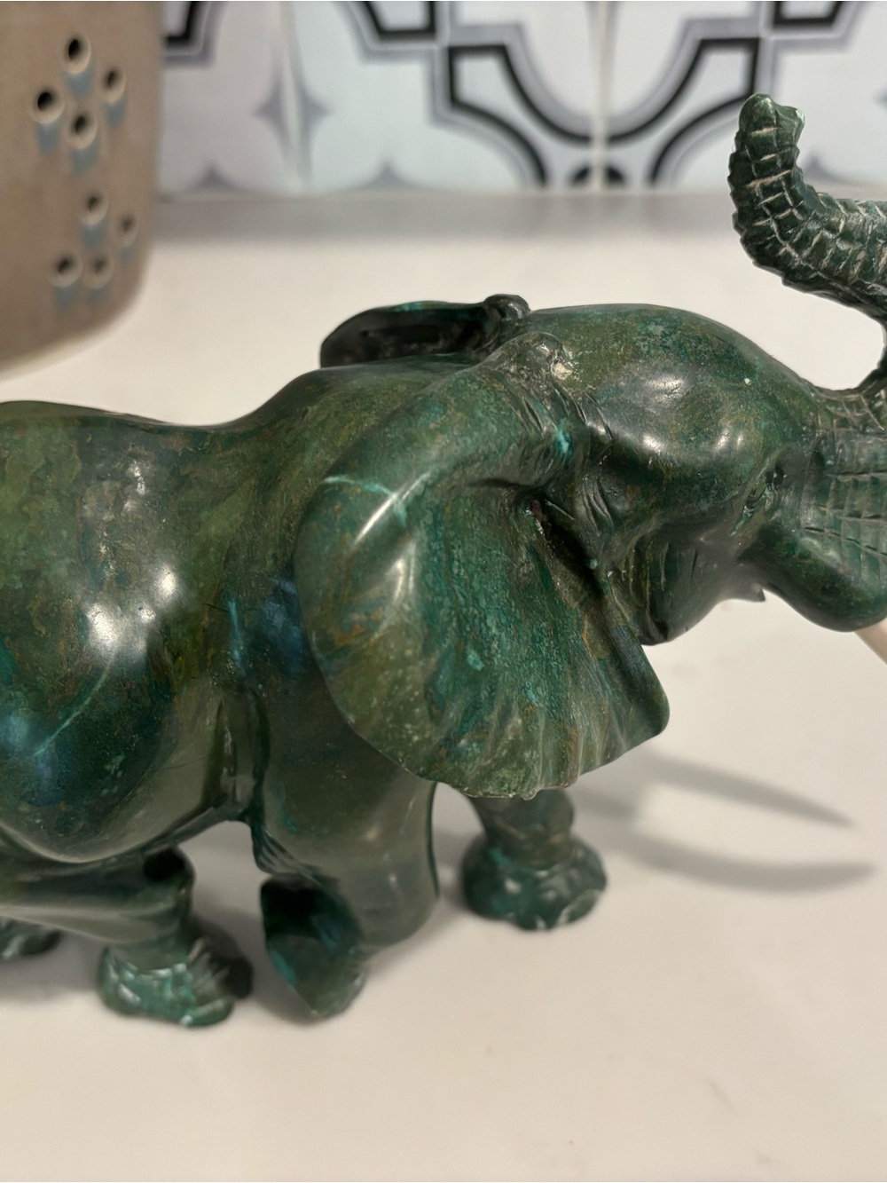 Green Marble Elephant Sculpture - Home Art